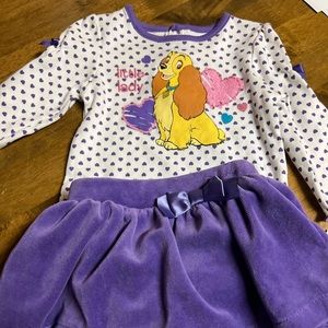 Disney baby vintage lady and the tramp onesie with matching pants nwt 6-9 months